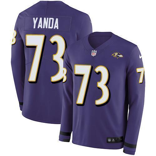 Nike Baltimore Ravens #73 Marshal Yanda Purple Team Color Stitched NFL Limited Therma Long Sleeve Jersey