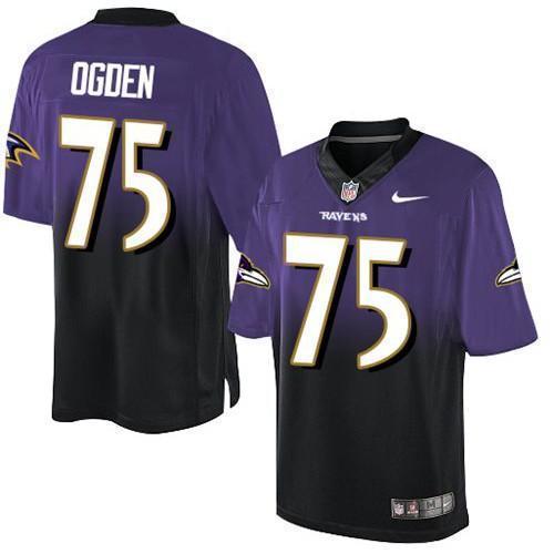 Nike Baltimore Ravens #75 Jonathan Ogden Purple/Black Stitched NFL Elite Fadeaway Fashion Jersey