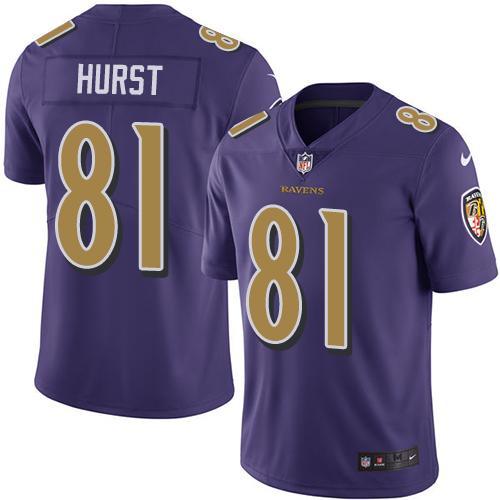 Nike Baltimore Ravens #81 Hayden Hurst Purple Stitched NFL Limited Rush Jersey