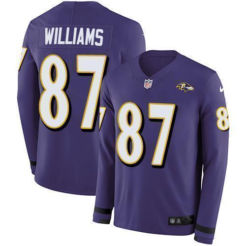 Nike Baltimore Ravens #87 Maxx Williams Purple Team Color Stitched NFL Limited Therma Long Sleeve Jersey
