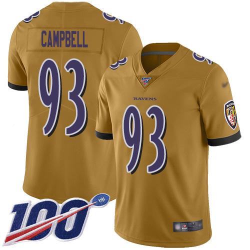 Nike Baltimore Ravens #93 Calais Campbell Gold Stitched NFL Limited Inverted Legend 100th Season Jersey