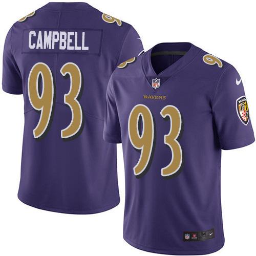 Nike Baltimore Ravens #93 Calais Campbell Purple Stitched NFL Limited Rush Jersey