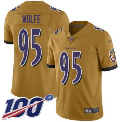 Nike Baltimore Ravens #95 Derek Wolfe Gold Stitched NFL Limited Inverted Legend 100th Season Jersey