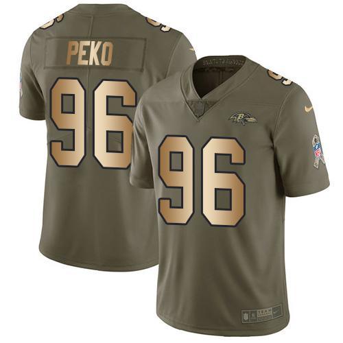 Nike Baltimore Ravens #96 Domata Peko Sr Olive/Gold Stitched NFL Limited 2017 Salute To Service Jersey
