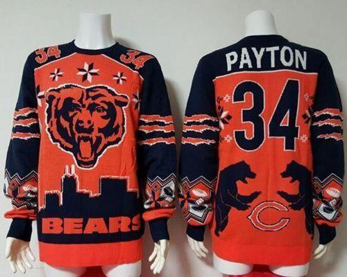 Nike Bears #34 Walter Payton Orange/Navy Blue Ugly Sweater