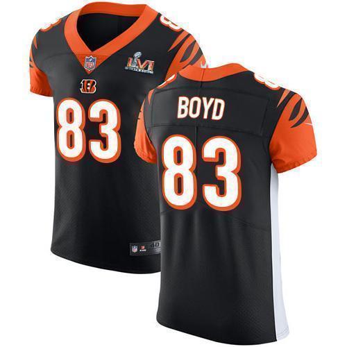 Nike Bengals #83 Tyler Boyd Black Team Color Super Bowl LVI Patch Stitched NFL Vapor Untouchable Elite Jersey