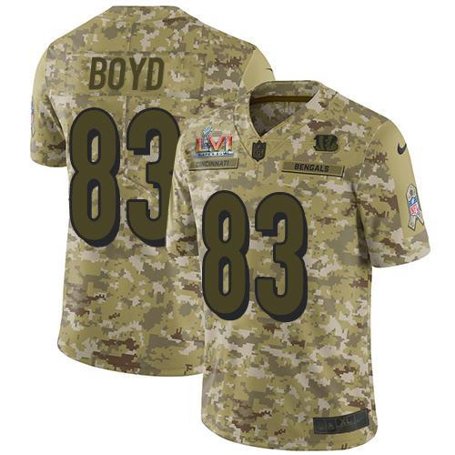 Nike Bengals #83 Tyler Boyd Camo Super Bowl LVI Patch Stitched NFL Limited 2018 Salute To Service Jersey