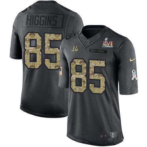 Nike Bengals #85 Tee Higgins Black Team Color Super Bowl LVI Patch Stitched NFL Limited Therma Long Sleeve Jersey