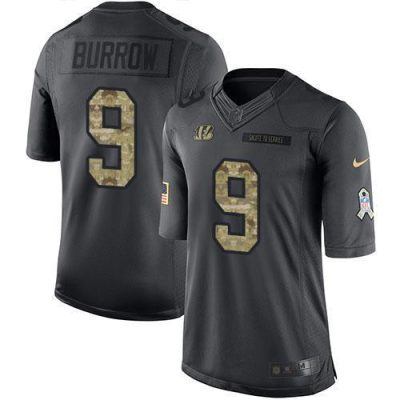 Nike Bengals #9 Joe Burrow Black Stitched NFL Limited 2016 Salute To Service Jersey