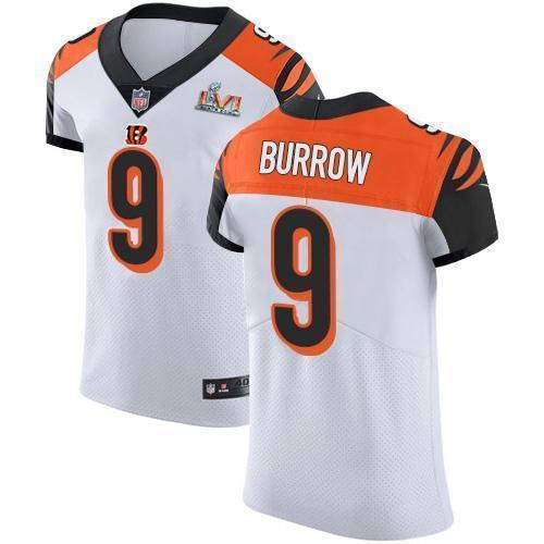 Nike Bengals #9 Joe Burrow White Super Bowl LVI Patch Stitched NFL Vapor Untouchable Elite Jersey