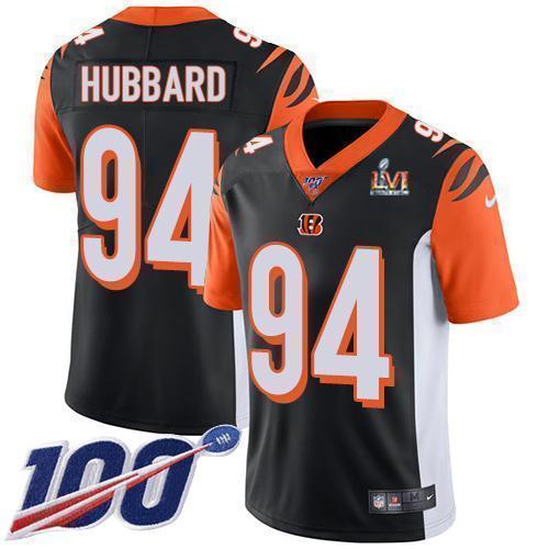 Nike Bengals #94 Sam Hubbard Black Team Color Super Bowl LVI Patch Stitched NFL 100th Season Vapor Limited Jersey