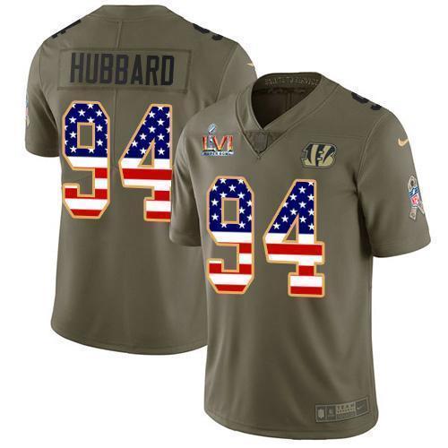 Nike Bengals #94 Sam Hubbard Olive/USA Super Bowl LVI Patch Flag Stitched NFL Limited 2017 Salute To Service Jersey