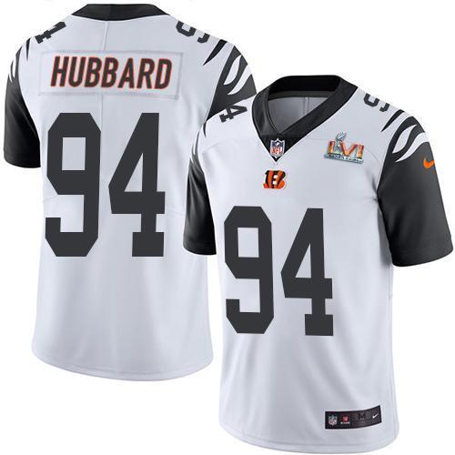 Nike Bengals #94 Sam Hubbard White Super Bowl LVI Patch Stitched NFL Limited Rush Jersey