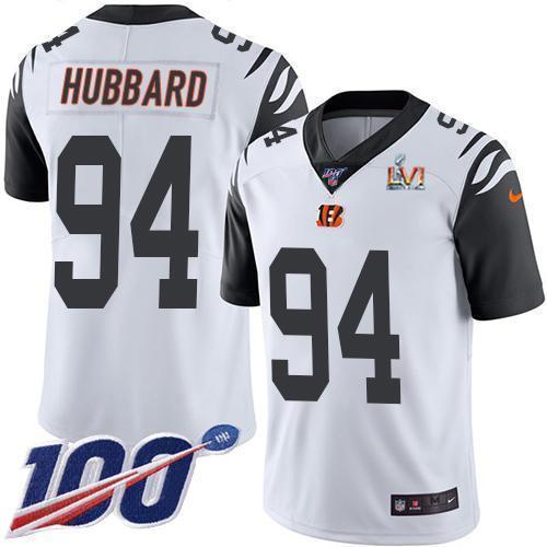 Nike Bengals #94 Sam Hubbard White Super Bowl LVI Patch Stitched NFL Limited Rush 100th Season Jersey