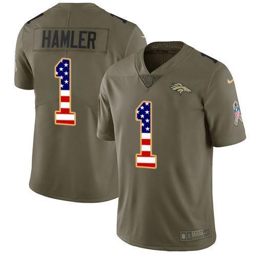 Nike Broncos #1 KJ Hamler Olive/USA Flag Stitched NFL Limited 2017 Salute To Service Jersey