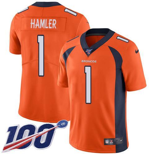 Nike Broncos #1 KJ Hamler Orange Team Color Stitched NFL 100th Season Vapor Untouchable Limited Jersey