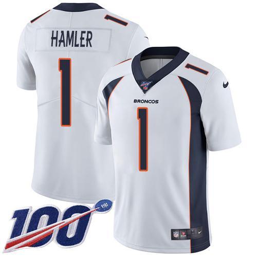 Nike Broncos #1 KJ Hamler White Stitched NFL 100th Season Vapor Untouchable Limited Jersey