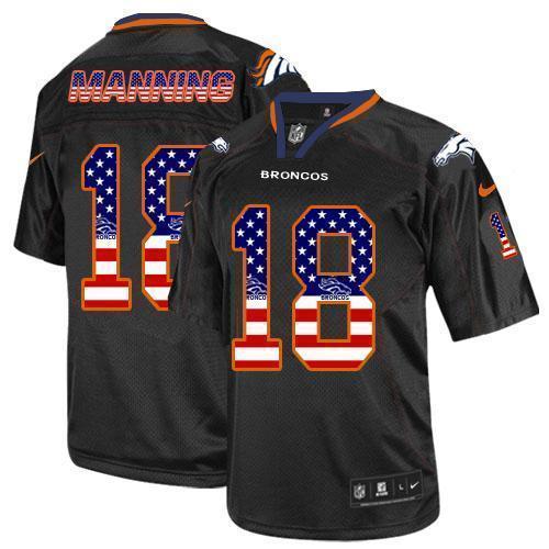 Nike Broncos #18 Peyton Manning Black Stitched NFL Elite USA Flag Fashion Jersey
