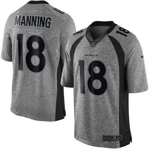 Nike Broncos #18 Peyton Manning Gray Stitched NFL Limited Gridiron Gray Jersey