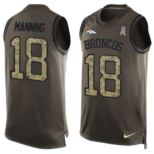 Nike Broncos #18 Peyton Manning Green Stitched NFL Limited Salute To Service Tank Top Jersey