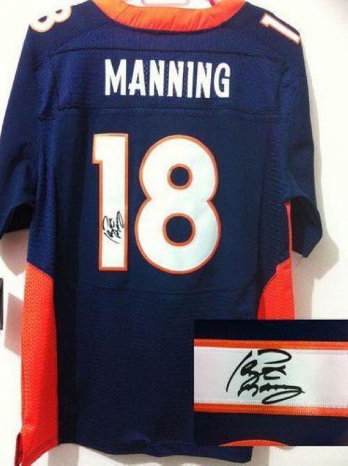 Nike Broncos #18 Peyton Manning Navy Blue Alternate Stitched NFL Elite Autographed Jersey
