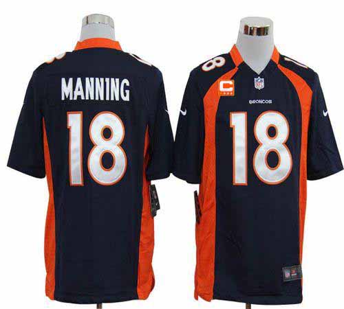 Nike Broncos #18 Peyton Manning Navy Blue Alternate With C Patch Stitched NFL Game Jersey