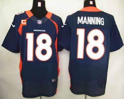Nike Broncos #18 Peyton Manning Navy Blue With C Patch Stitched NFL Elite Jersey