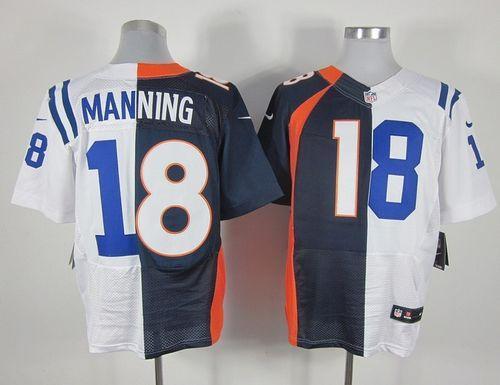 Nike Broncos #18 Peyton Manning Navy Blue/White Stitched NFL Elite Split Colts Jersey