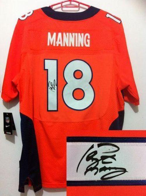 Nike Broncos #18 Peyton Manning Orange Team Color Stitched NFL Elite Autographed Jersey