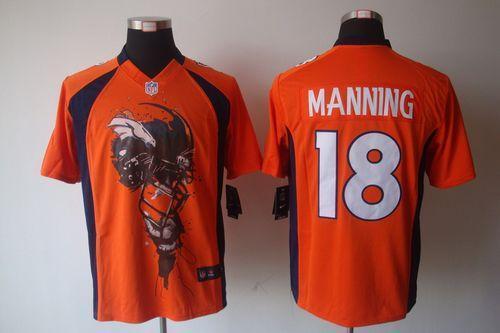 Nike Broncos #18 Peyton Manning Orange Team Color Stitched NFL Helmet Tri-Blend Limited Jersey