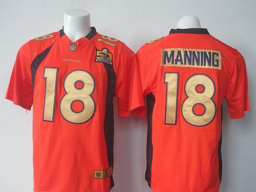 Nike Broncos #18 Peyton Manning Orange Team Color Super Bowl 50 Collection Stitched NFL Elite Jersey