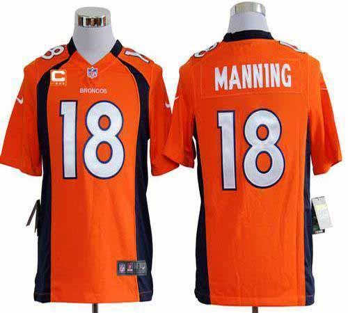 Nike Broncos #18 Peyton Manning Orange Team Color With C Patch Stitched NFL Game Jersey