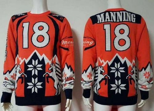 Nike Broncos #18 Peyton Manning Orange/Navy Blue Ugly Sweater