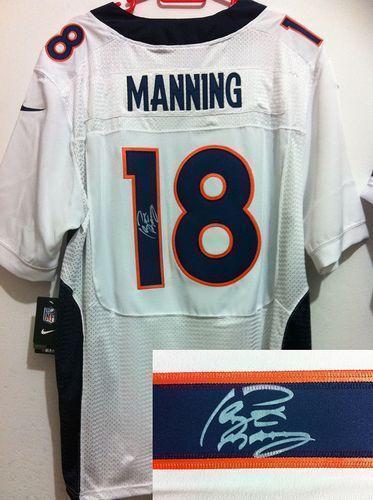 Nike Broncos #18 Peyton Manning White Stitched NFL Elite Autographed Jersey