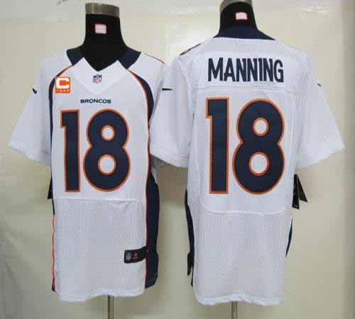 Nike Broncos #18 Peyton Manning White With C Patch Stitched NFL Elite Jersey