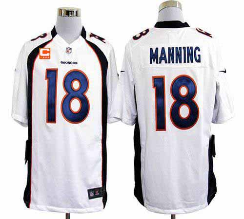 Nike Broncos #18 Peyton Manning White With C Patch Stitched NFL Game Jersey