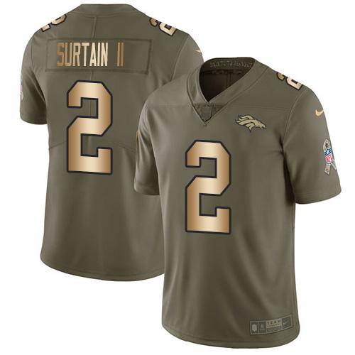 Nike Broncos #2 Patrick Surtain II Olive/Gold Stitched NFL Limited 2017 Salute To Service Jersey