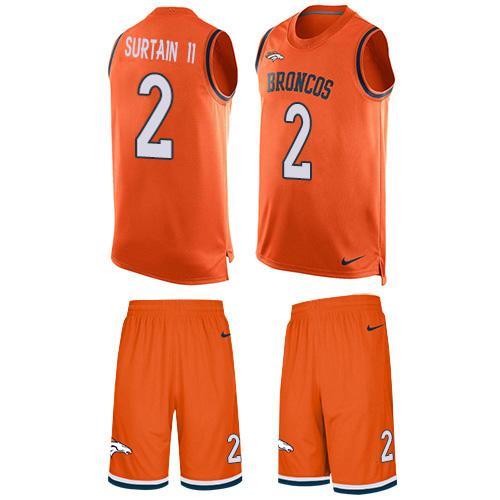 Nike Broncos #2 Patrick Surtain II Orange Team Color Stitched NFL Limited Tank Top Suit Jersey
