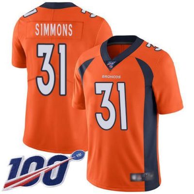 Nike Broncos #31 Justin Simmons Orange Stitched NFL 100th Season Vapor Limited Jersey