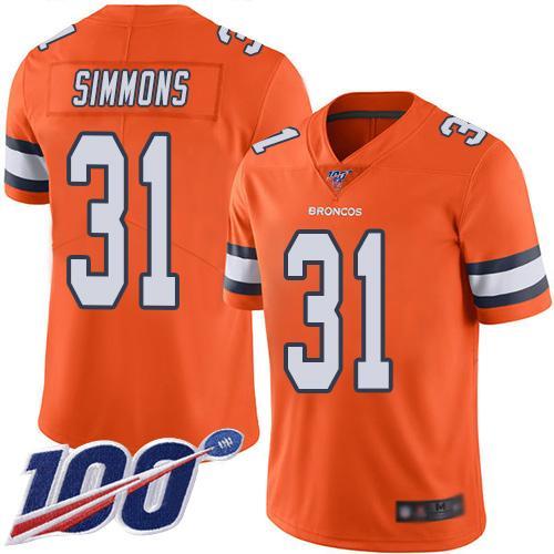 Nike Broncos #31 Justin Simmons Orange Stitched NFL Limited Rush 100th Season Jersey