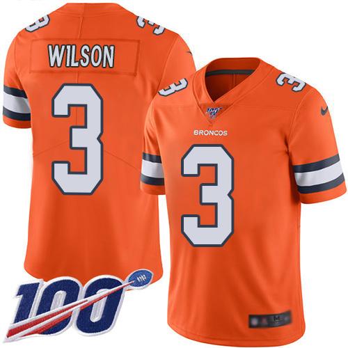 Nike Broncos #3 Russell Wilson Orange Stitched NFL Limited Rush 100th Season Jersey
