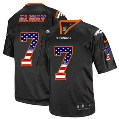 Nike Broncos #7 John Elway Black Stitched NFL Elite USA Flag Fashion Jersey