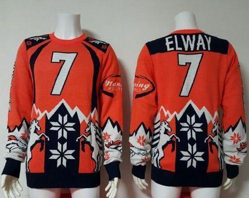 Nike Broncos #7 John Elway Orange/Navy Blue Ugly Sweater
