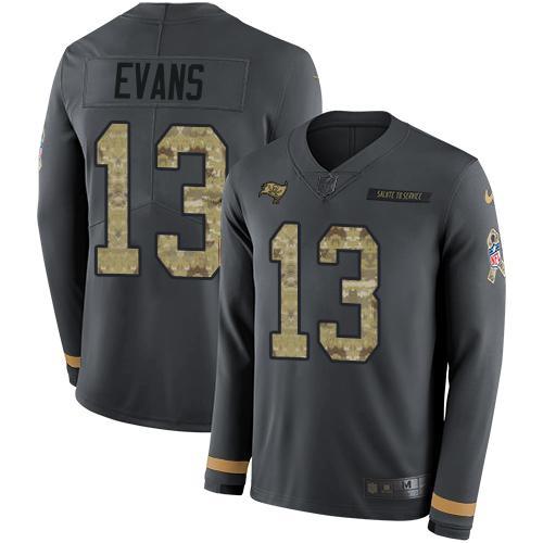 Nike Buccaneers #13 Mike Evans Anthracite Salute To Service Stitched NFL Limited Therma Long Sleeve Jersey