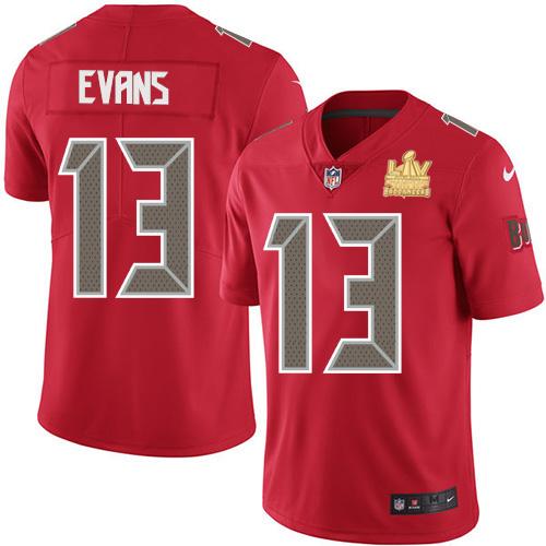 Nike Buccaneers #13 Mike Evans Red Super Bowl LV Champions Patch Stitched NFL Limited Rush Jersey