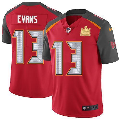 Nike Buccaneers #13 Mike Evans Red Team Color Super Bowl LV Champions Patch NFL Vapor Untouchable Limited Jersey