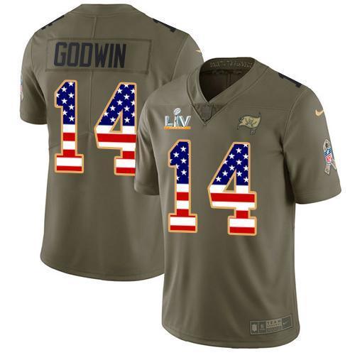 Nike Buccaneers #14 Chris Godwin Olive/USA Flag Super Bowl LV Bound Stitched NFL Limited 2017 Salute To Service Jersey