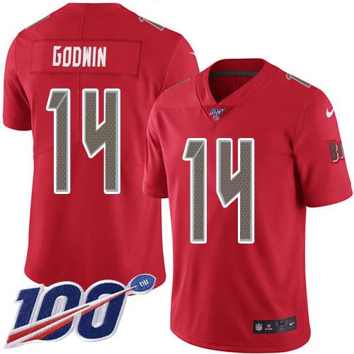 Nike Buccaneers #14 Chris Godwin Red Stitched NFL Limited Rush 100th Season Jersey