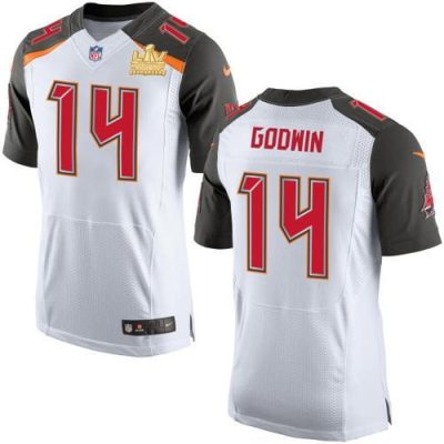 Nike Buccaneers #14 Chris Godwin White Super Bowl LV Champions Patch Stitched NFL New Elite Jersey