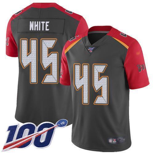 Nike Buccaneers #45 Devin White Gray Stitched NFL Limited Inverted Legend 100th Season Jersey